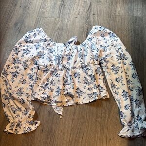 Floral Blue and White Women's Top